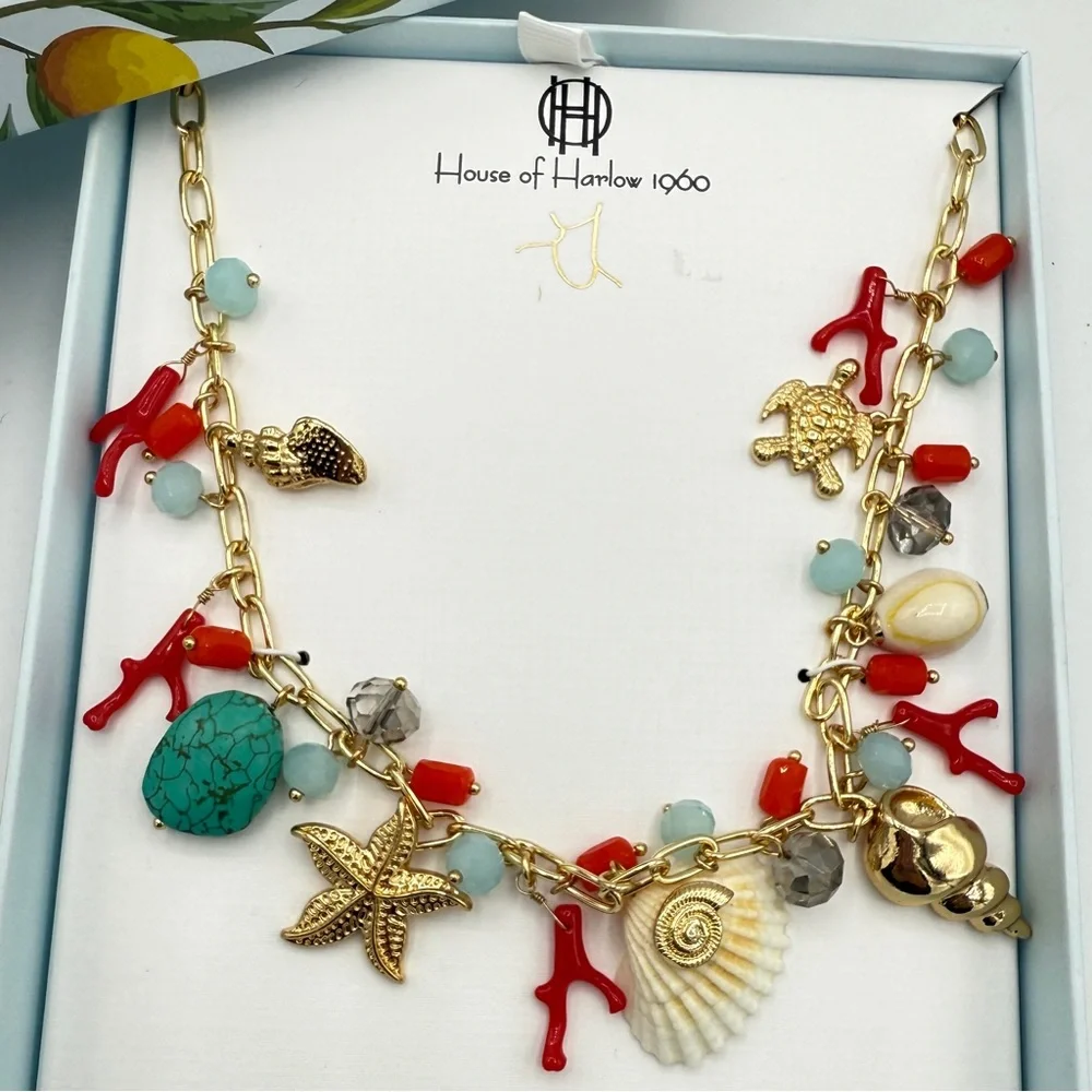 House of Harlow Natural Shell Necklace 17” with 3” Extender, (NIB) New in Box